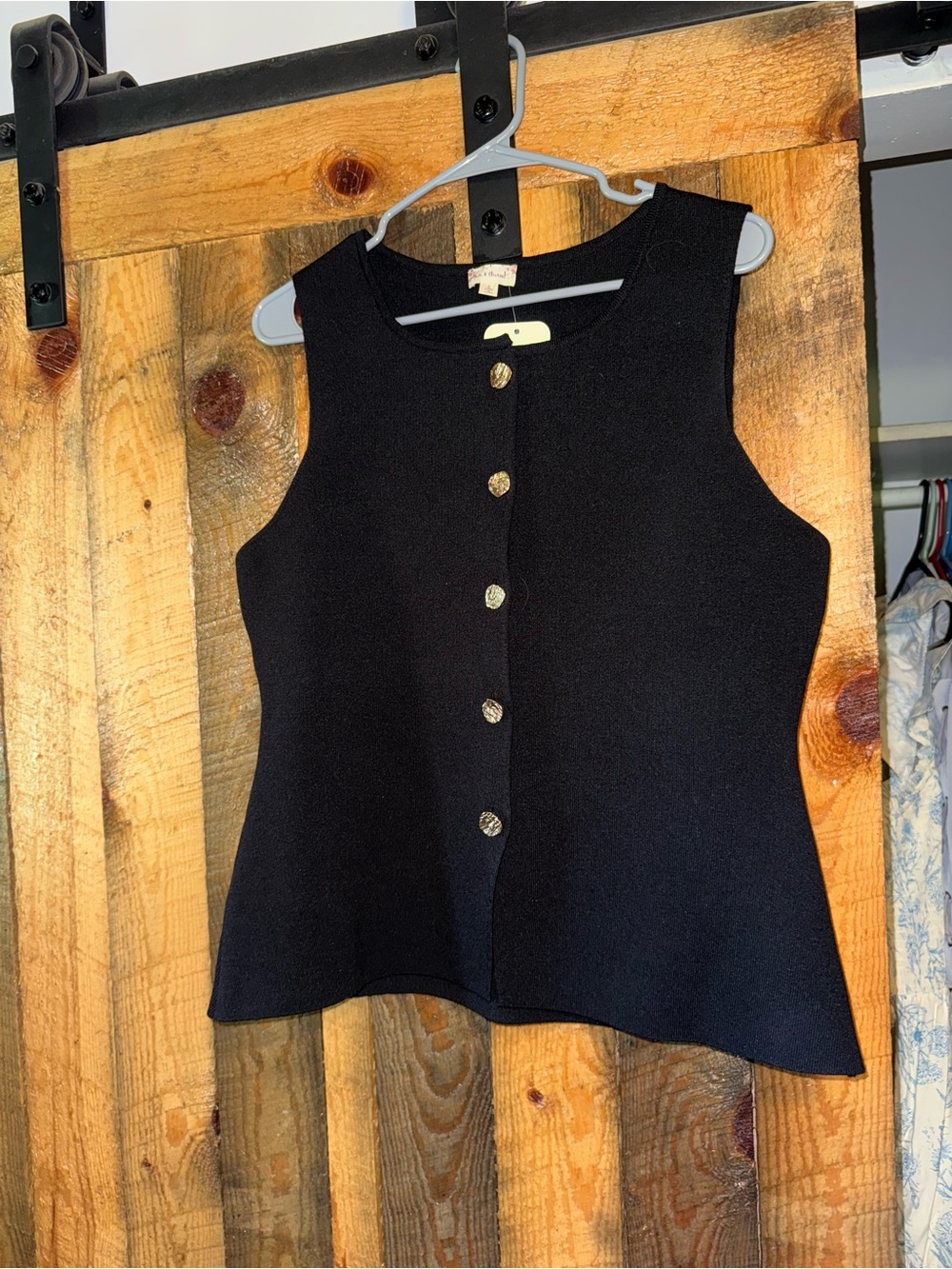 Hem & Thread Black Sleeveless Button-Front Knit Shell